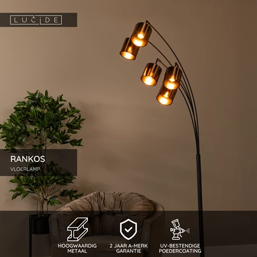 Lucide RANKOS - Vloerlamp - 5xE14 - Zwart - USP